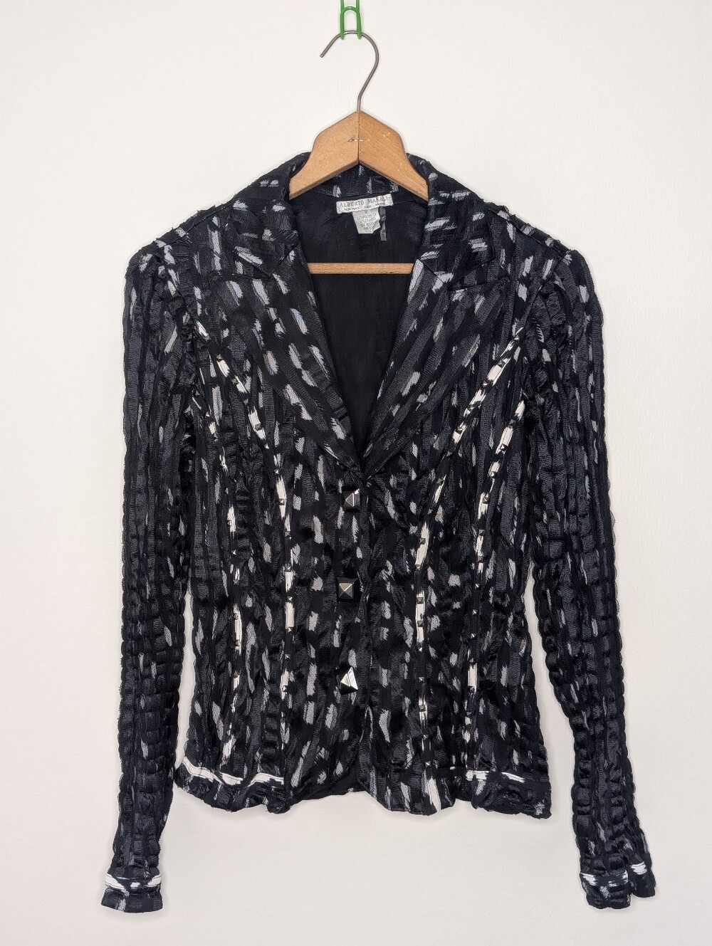 Alberto Makali Black & White Studded Blazer w/ Mesh Overlay Women's Size Medium